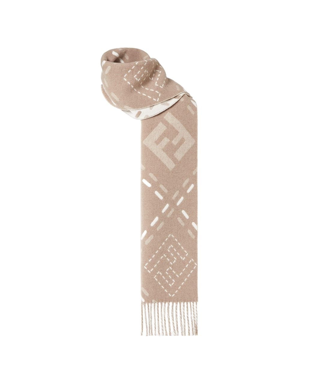 Fendi White Ff Jacquard Fringed-Edge Scarf