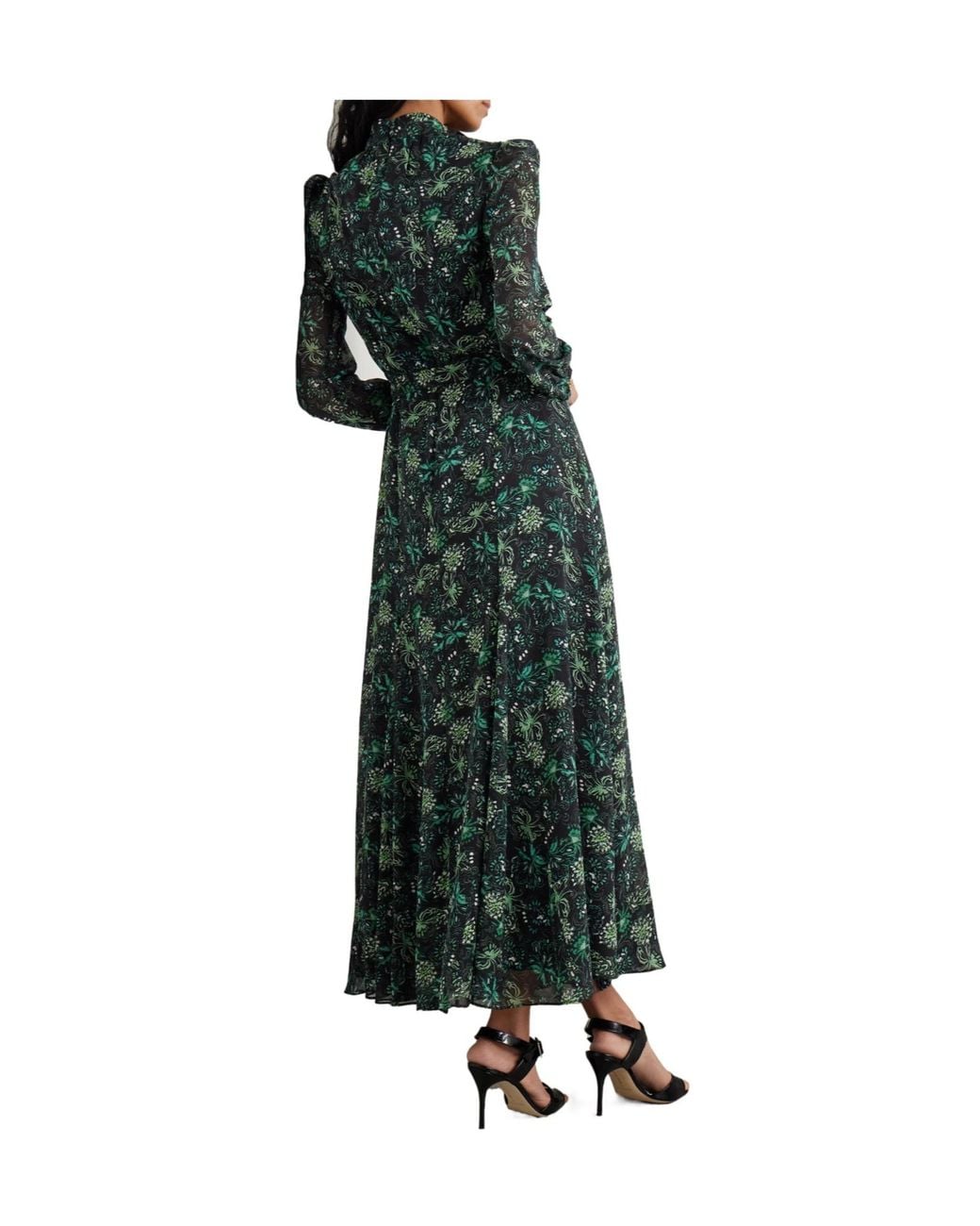 Saloni Green Floral Print Silk Dress
