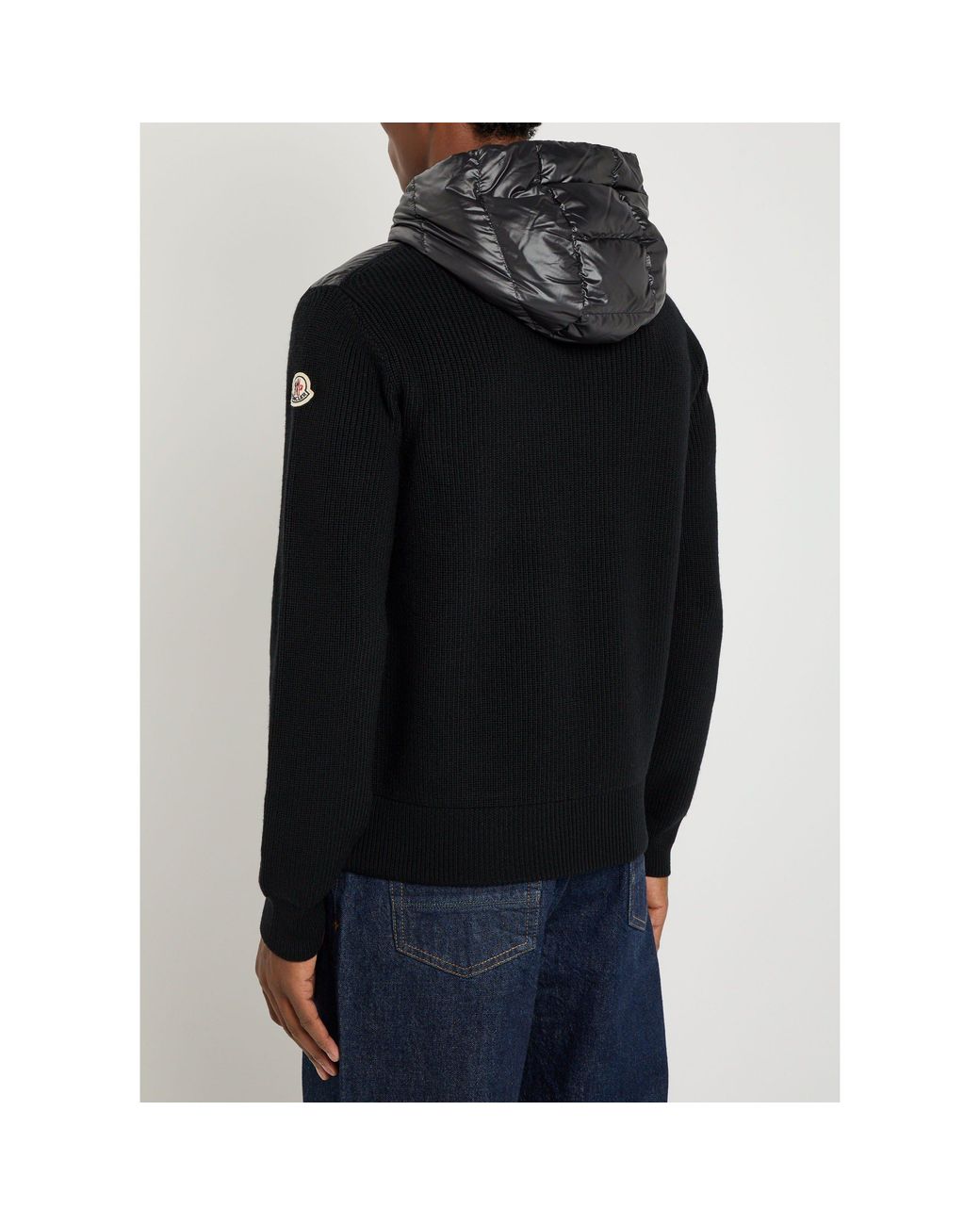 Moncler Black Hooded Patchwork Jacket for men