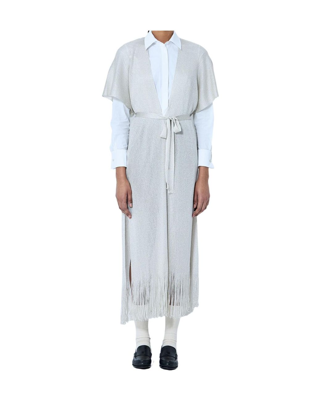 Max Mara Blue V-Neck Fringed Belted Cardigan