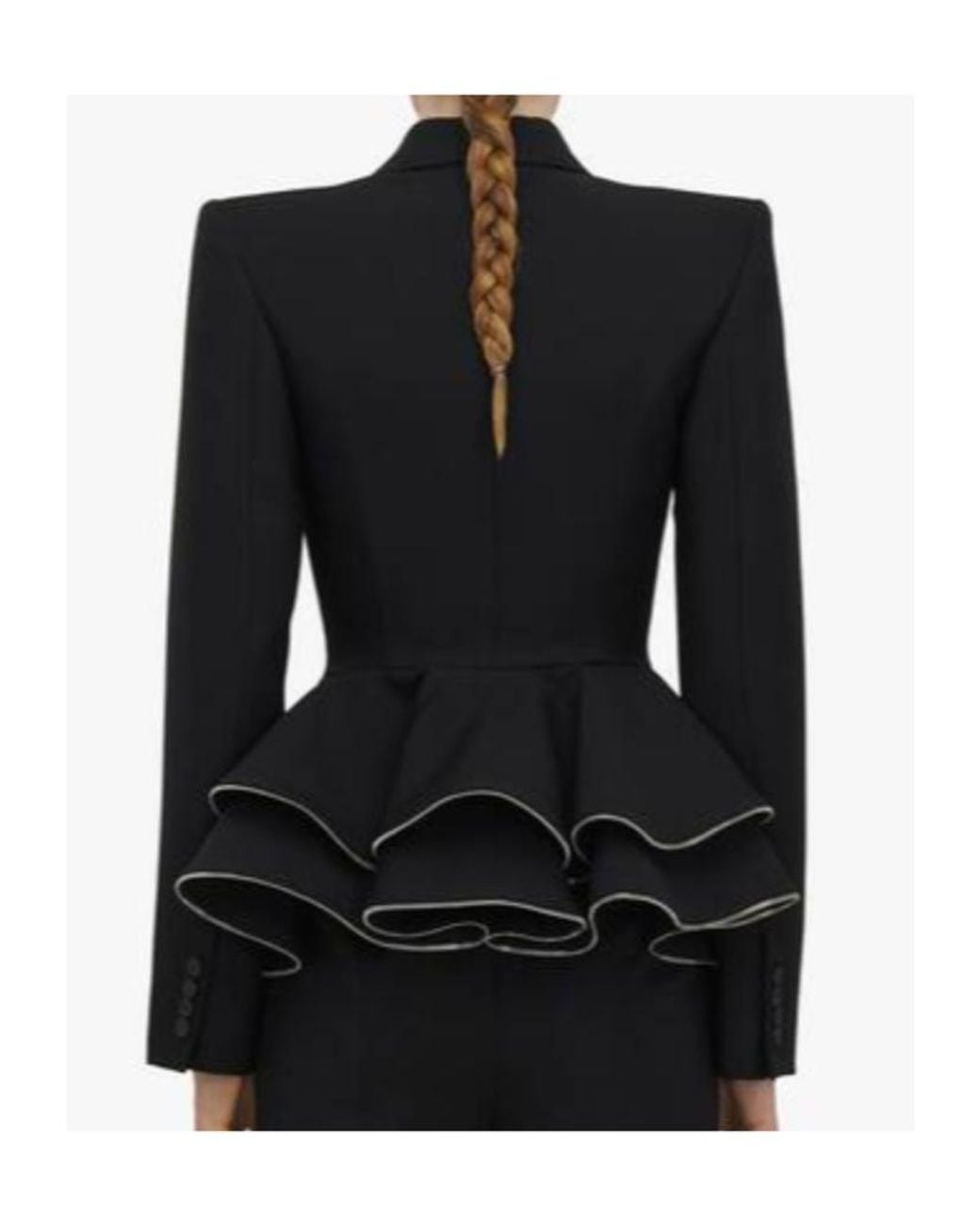 McQueen Black Zipped Peplum Double-Breasted Blazer
