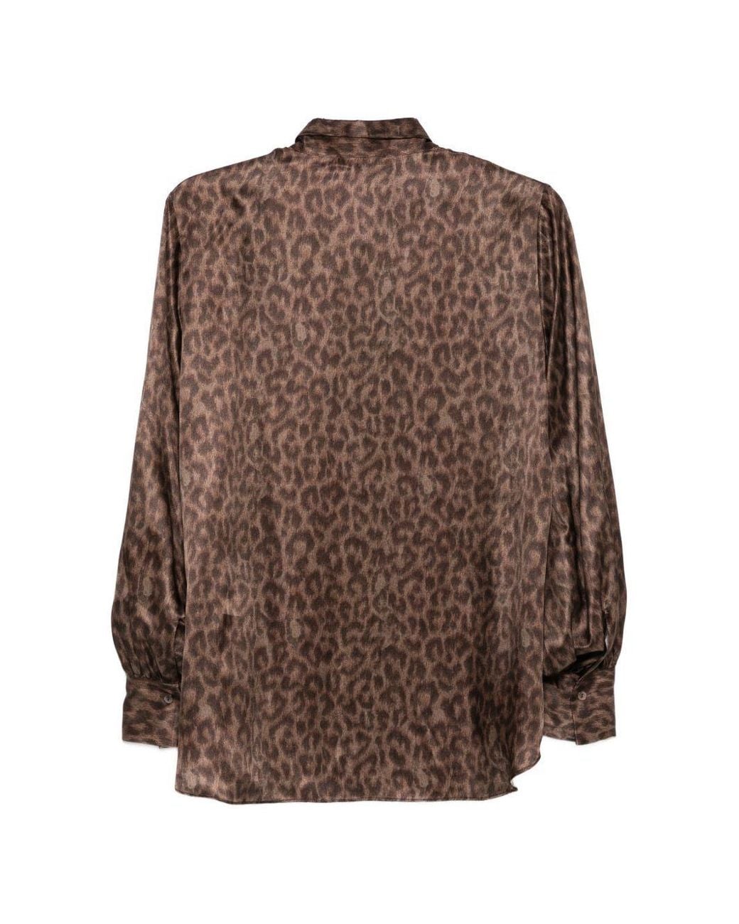 Antonelli Brown Leopard Print Standcollar Blouse