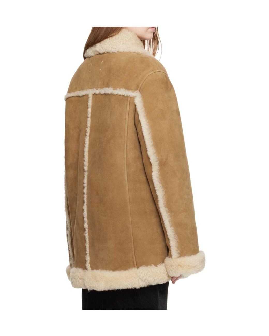 Maison Margiela Natural Shearling Trim Zip Coat