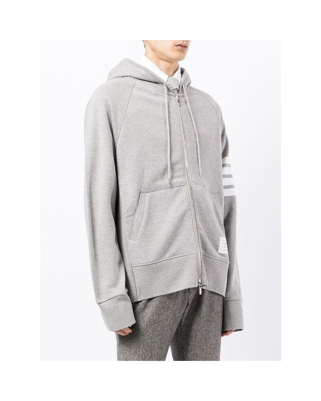 Thom Browne Gray Classic Loopback 4-Bar Zip-Up Hoodie for men
