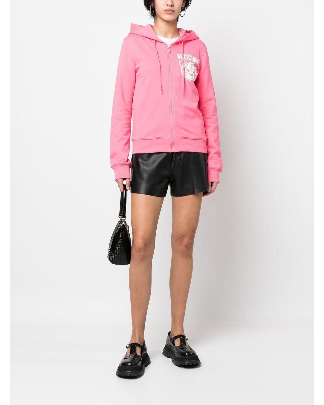 Moschino Pink Logo-Print Zip-Up Hoodie