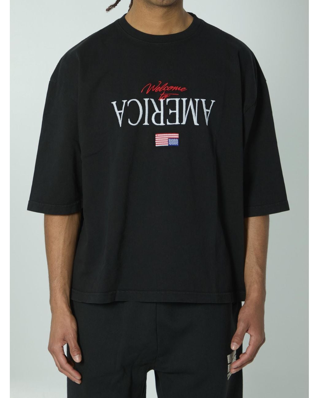 Willy Chavarria Black Welcome To America Oversized T-Shirt for men