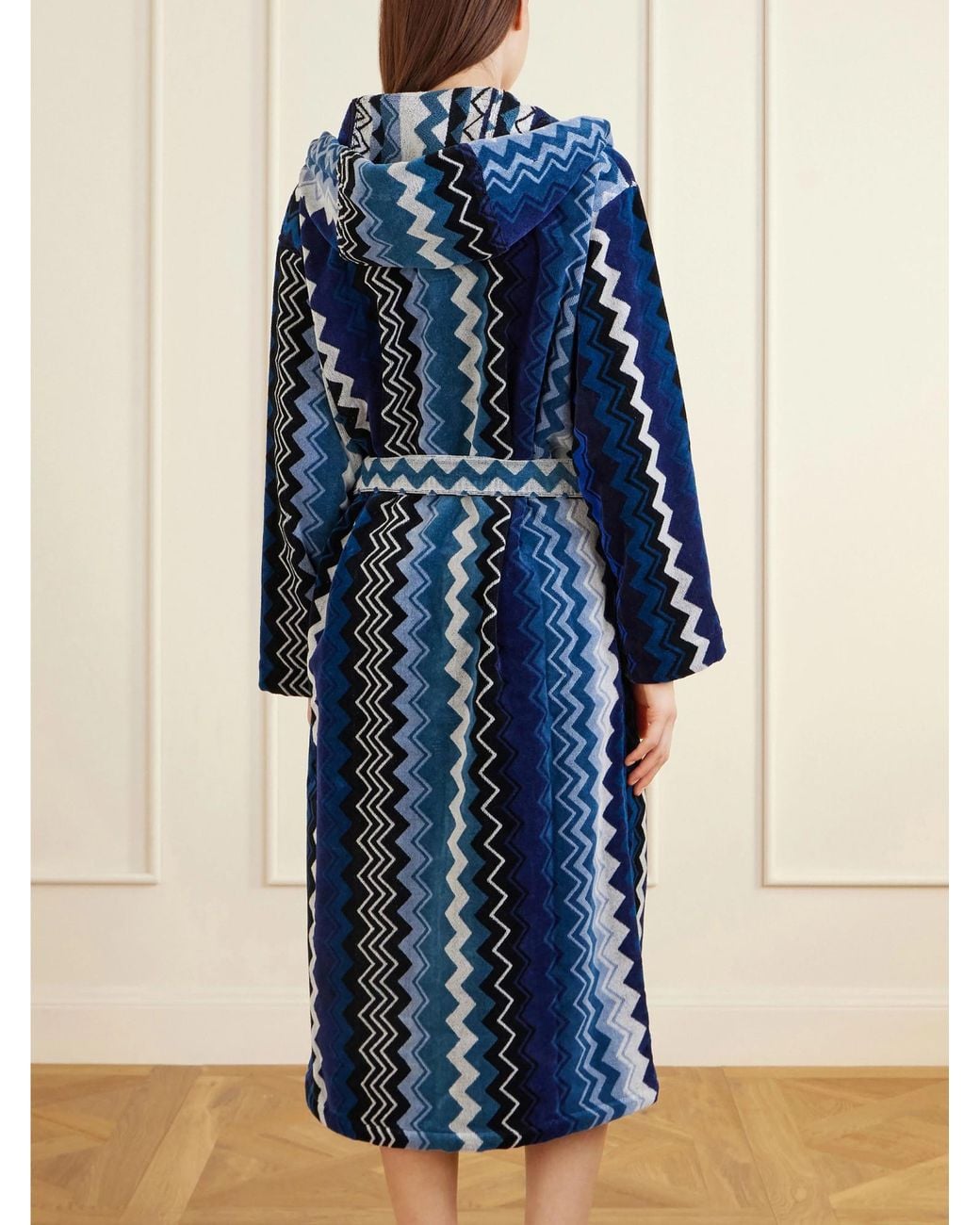 Missoni Blue Striped Hooded Belted Cotton-Terry Robe