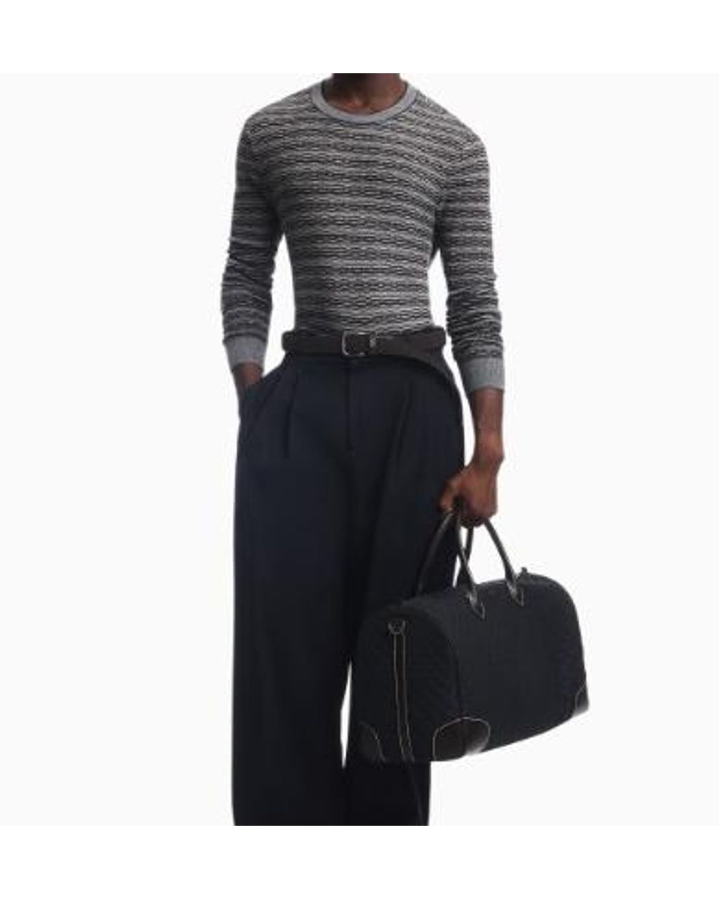 Emporio Armani Gray Horizontal-Stripe Sweater for men