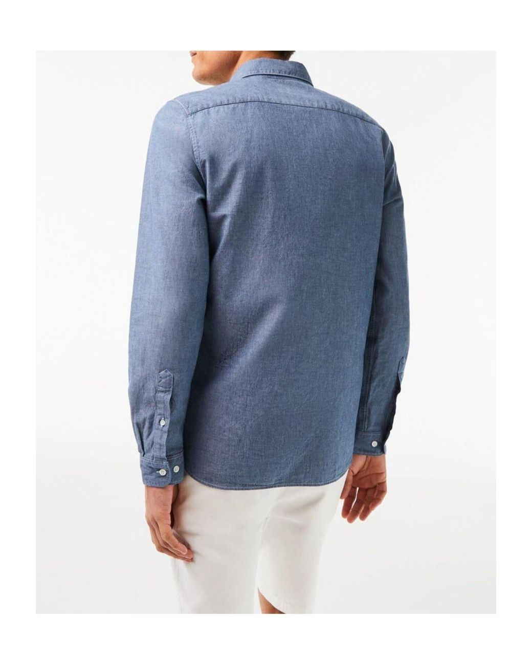 Lacoste Blue Slim Fit Concealed Placket Poplin Shirt for men