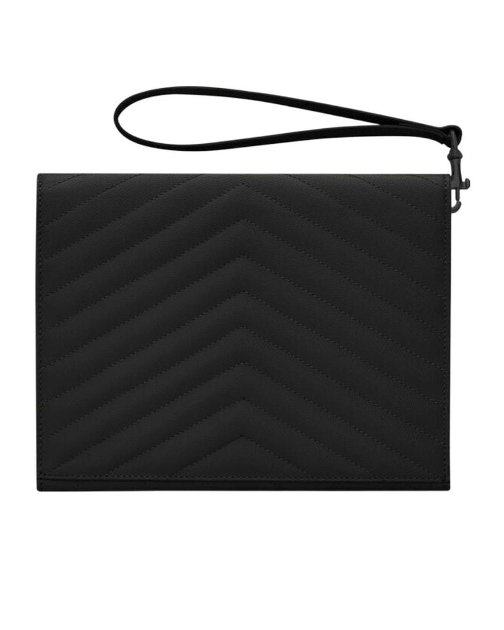 Saint Laurent Black Cassandre Matelassé Flap Pouch