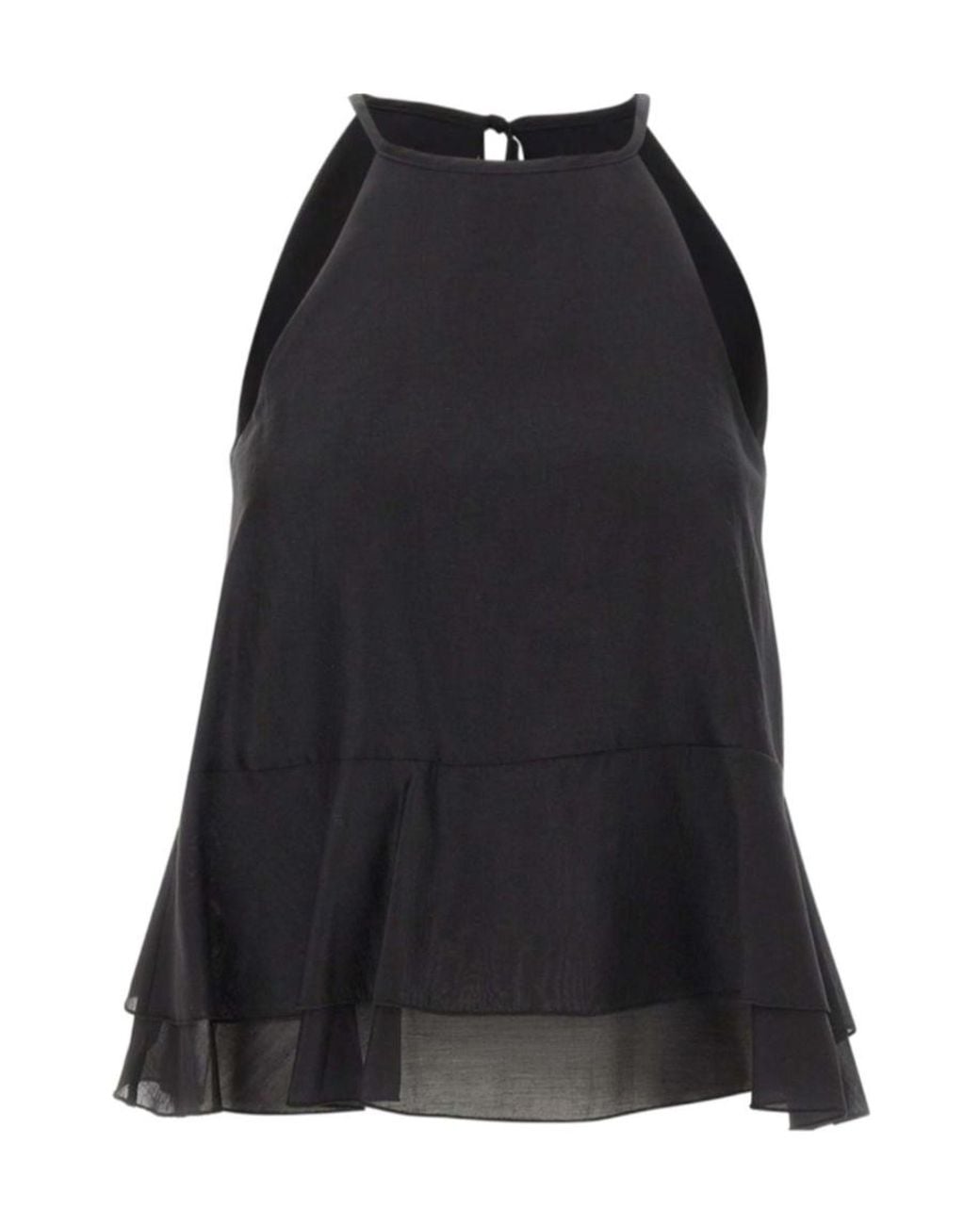 Kaos Black Ruffled Sleeveless Top