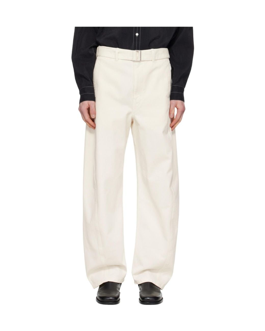 Lemaire White Twisted Belted Straight-Leg Trousers
