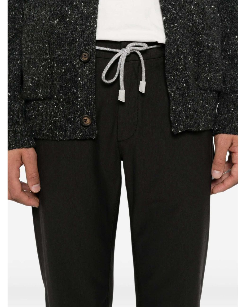 Eleventy Black Drawstring-Waist Straight-Leg Trousers for men
