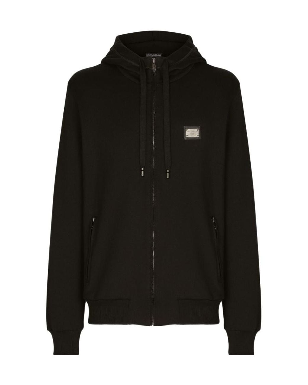 Dolce & Gabbana Black Zip-Up Jersey Hoodie for men