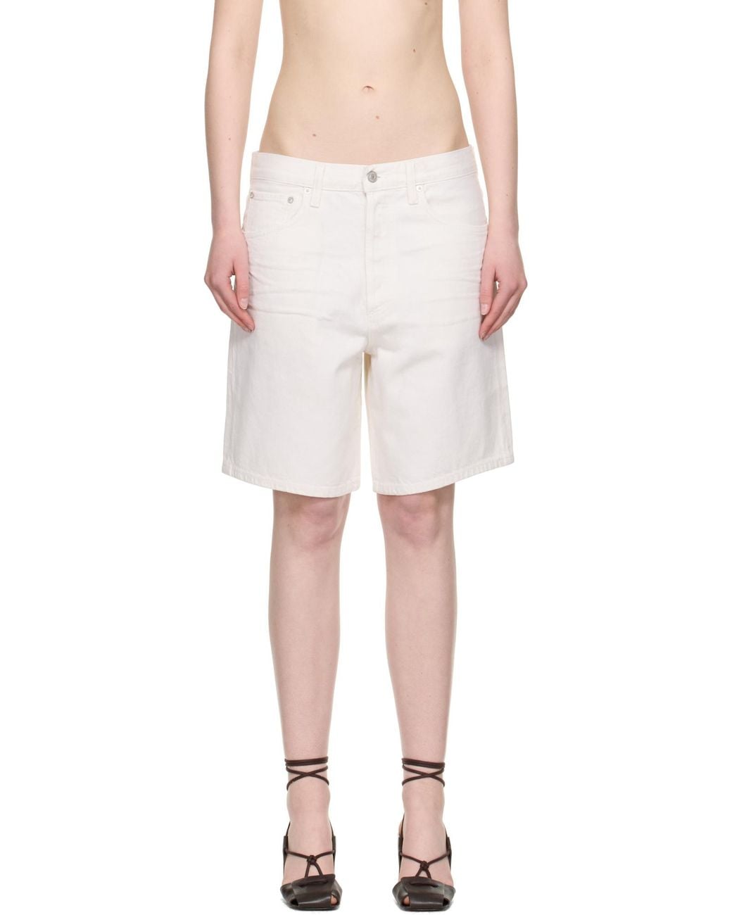 Agolde White Denim Shorts With Belt Loops