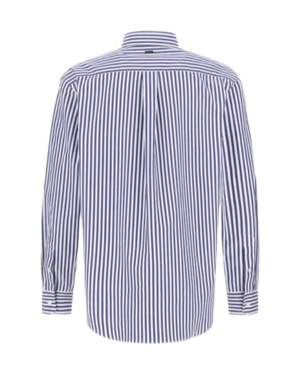 Herno Blue Striped-Pattern Long-Sleeve Shirt for men