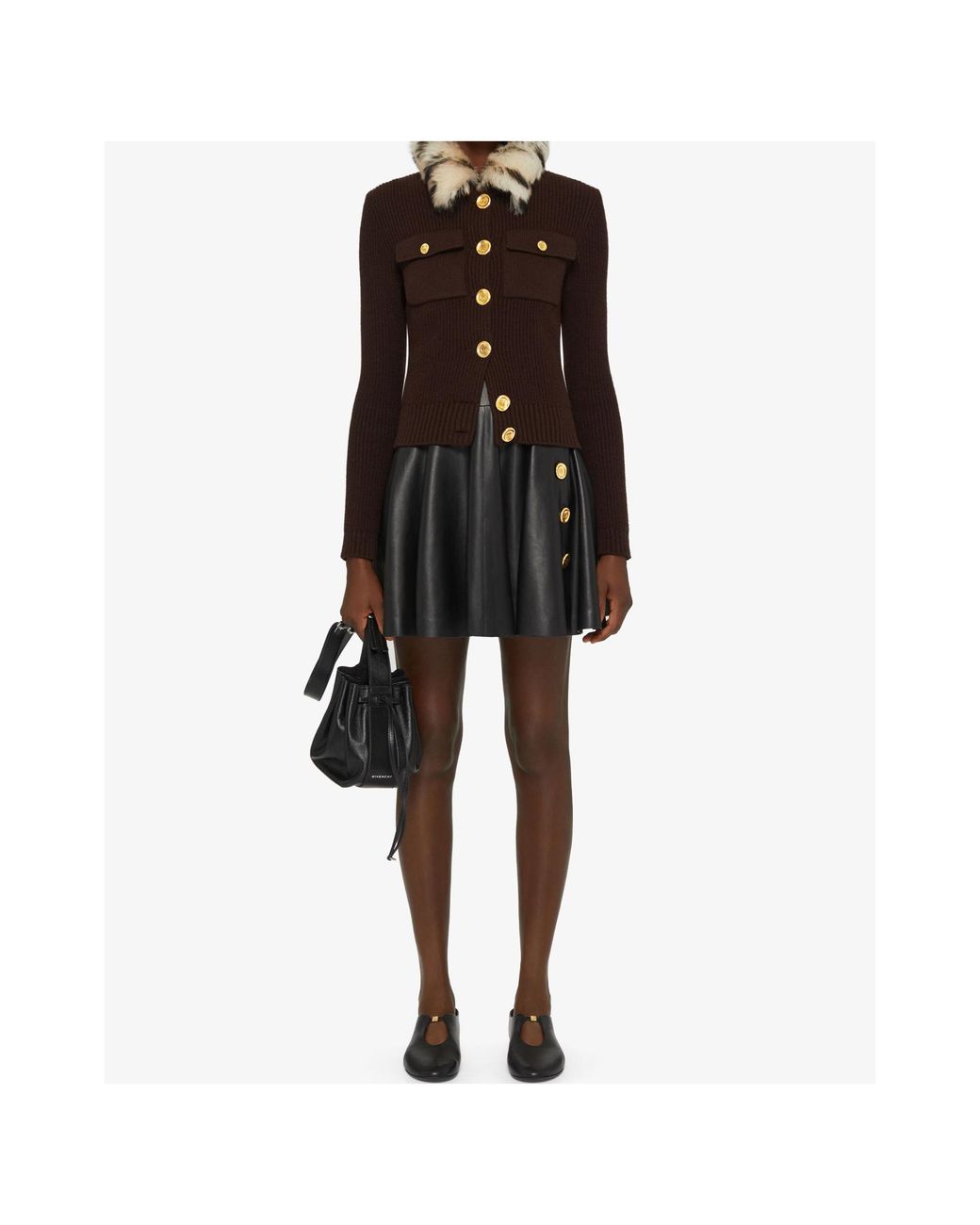 Givenchy Brown Fur Collared Button-Up Cardigan