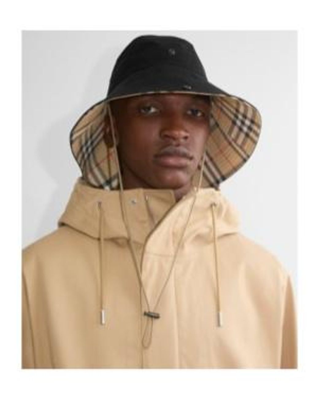 Burberry Black Check Brim Gabardine Bucket Hat for men