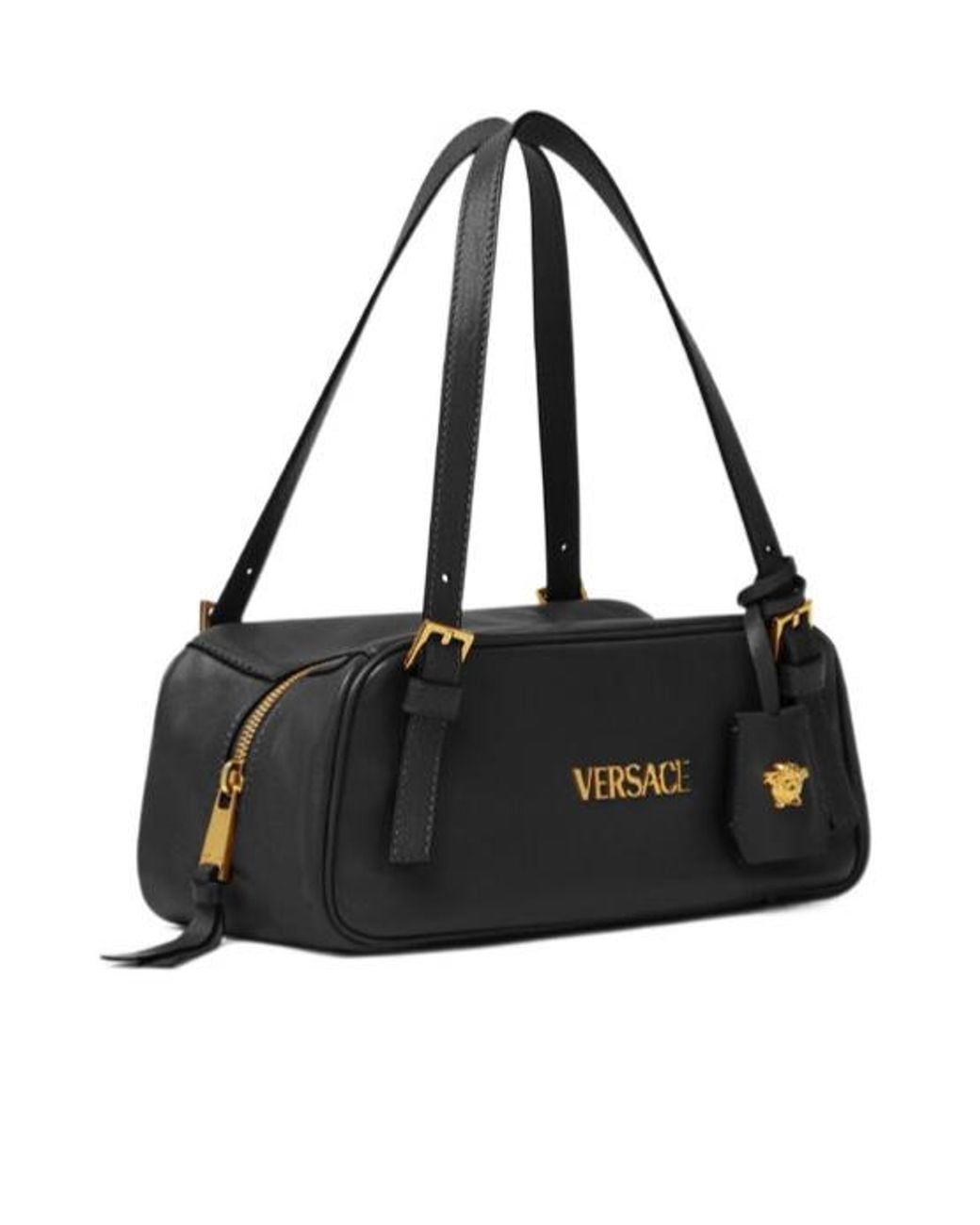 Versace Black Logo-Lettering Zipped Shoulder Bag