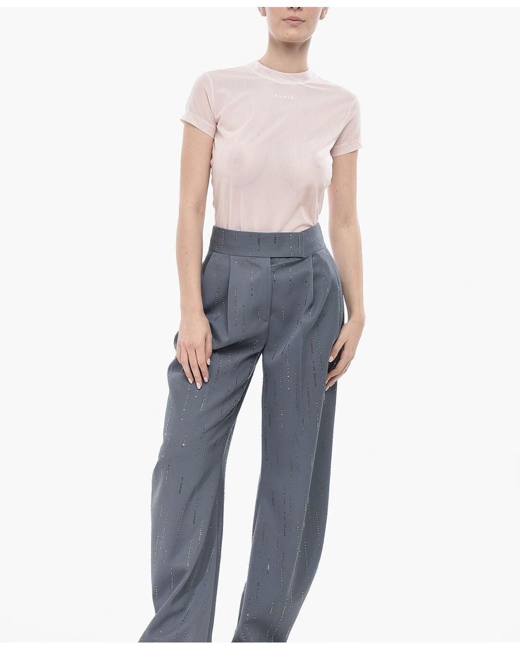 The Attico Blue Gary Crystal-Embellished Trousers