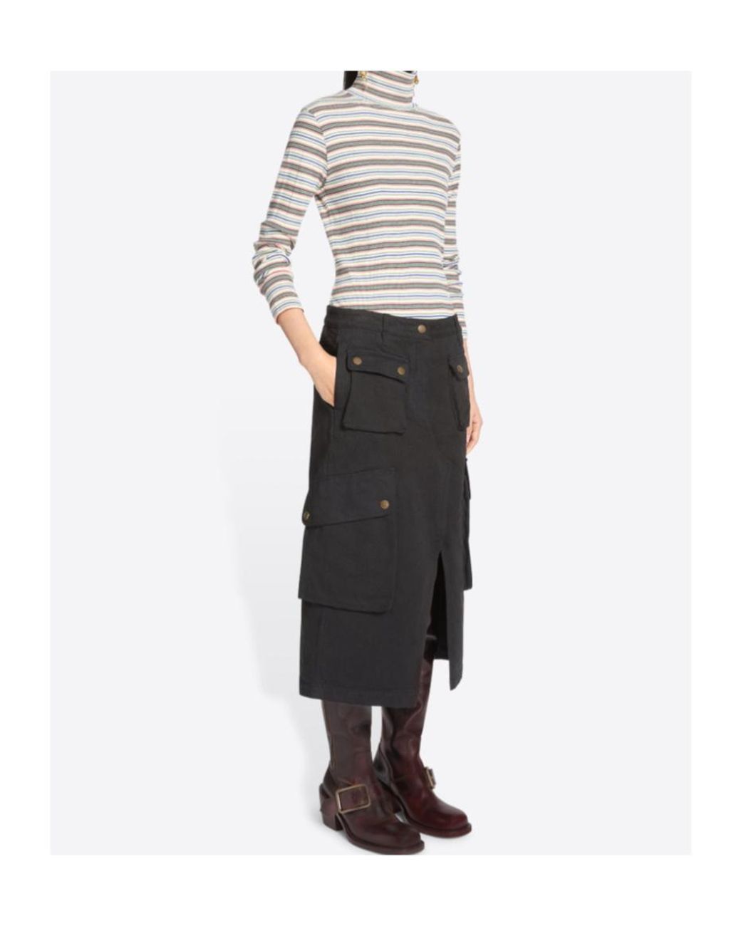 Dries Van Noten Black Sersy Cargo Midi Skirt