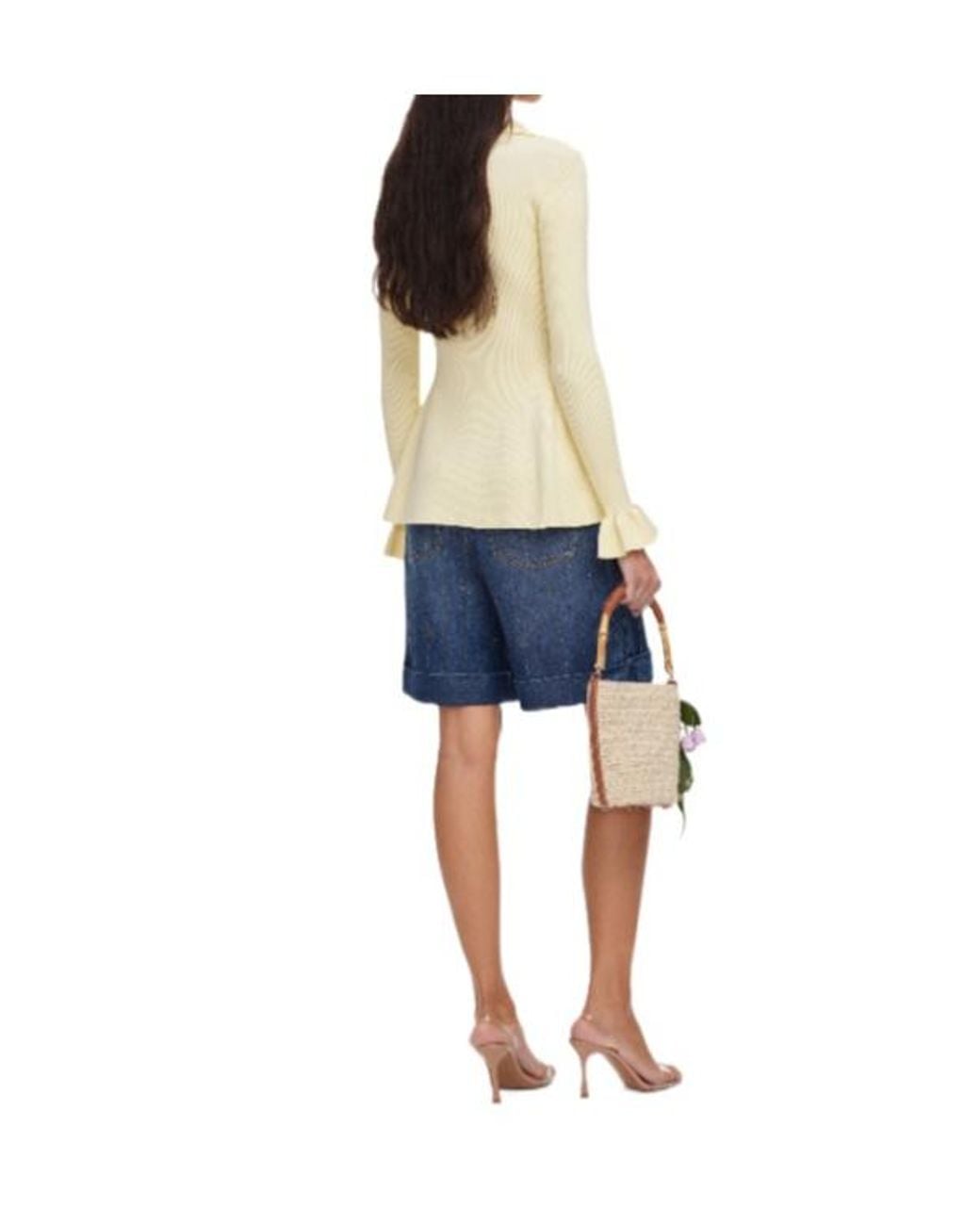 Self-Portrait Blue Tie Neck Button Knitted Top