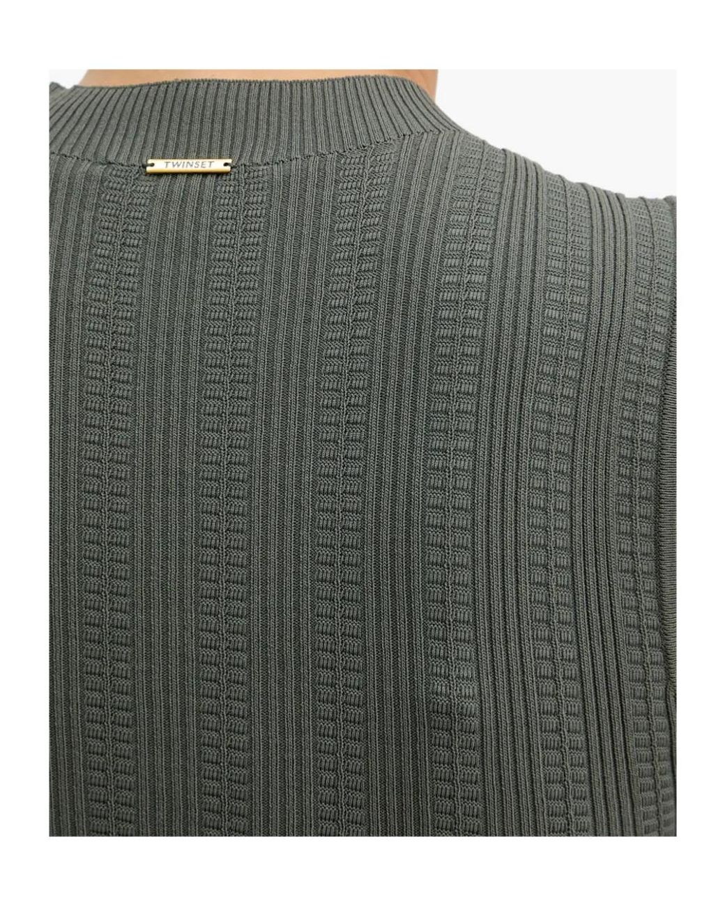Twinset Green Ribbed-Knit Sleeveless Dress