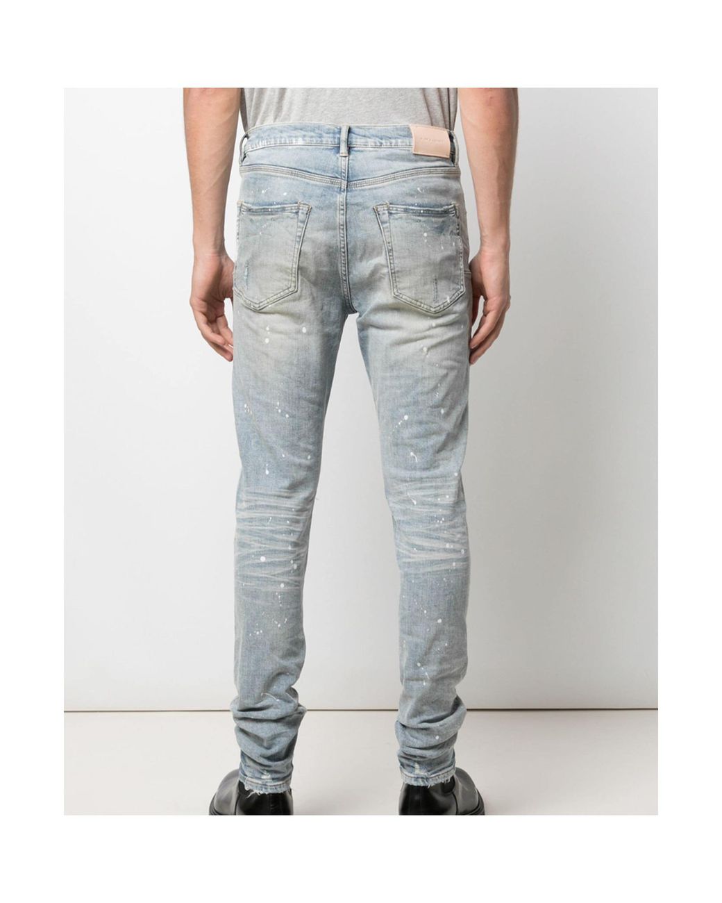 Purple Brand Blue P001 Paint Splatter Slim-Fit Jeans for men