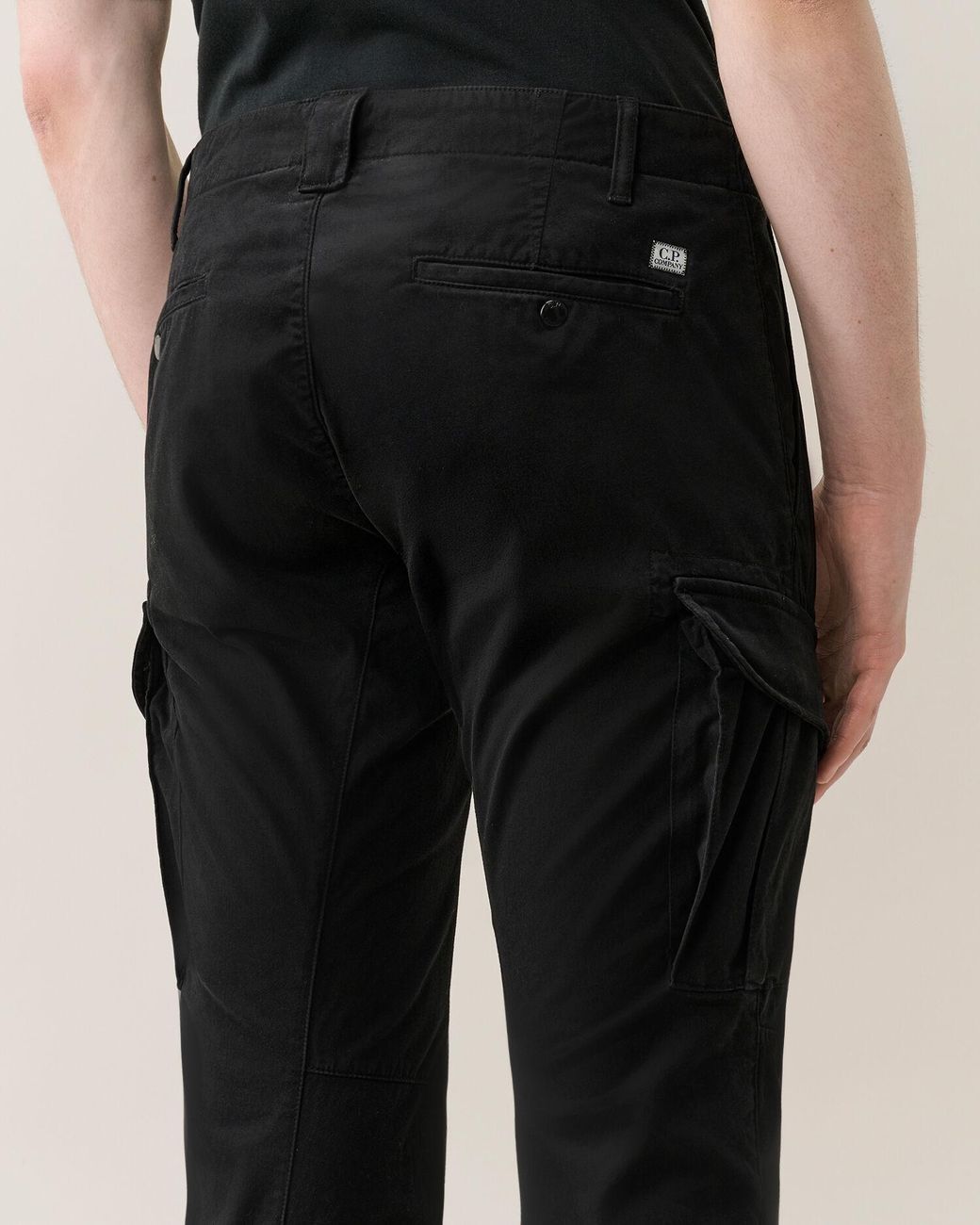 C P Company Black Ergonomic Stretch Satin Work Trousers for men