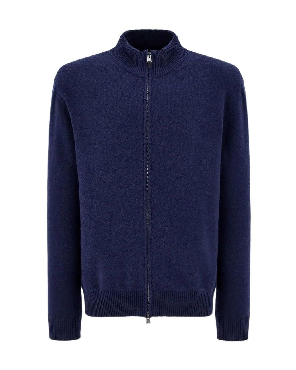Canali Blue Zip-Up Stand-Collar Cardigan for men