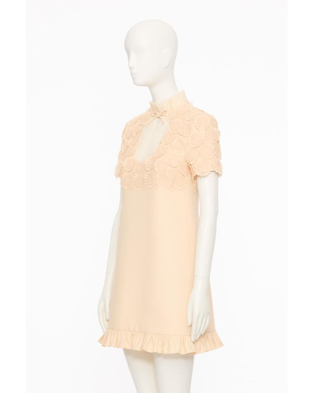 Valentino Natural Embroidered Crepe Couture Short Dress
