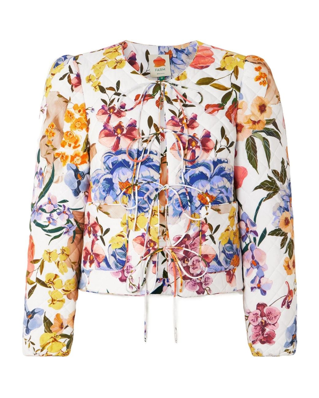 Farm Rio White Greek Garden Quilted Floral-Print Lyocell And Cotton-Blend Jacket