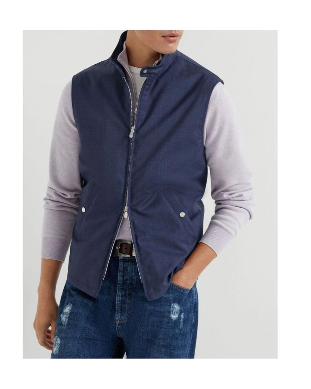 Brunello Cucinelli Blue Flannel Zipped Gilet for men