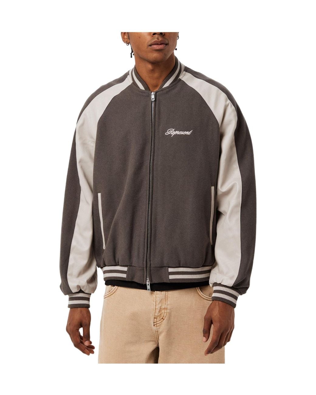 Represent Gray Patchwork Sleeve Coat for men