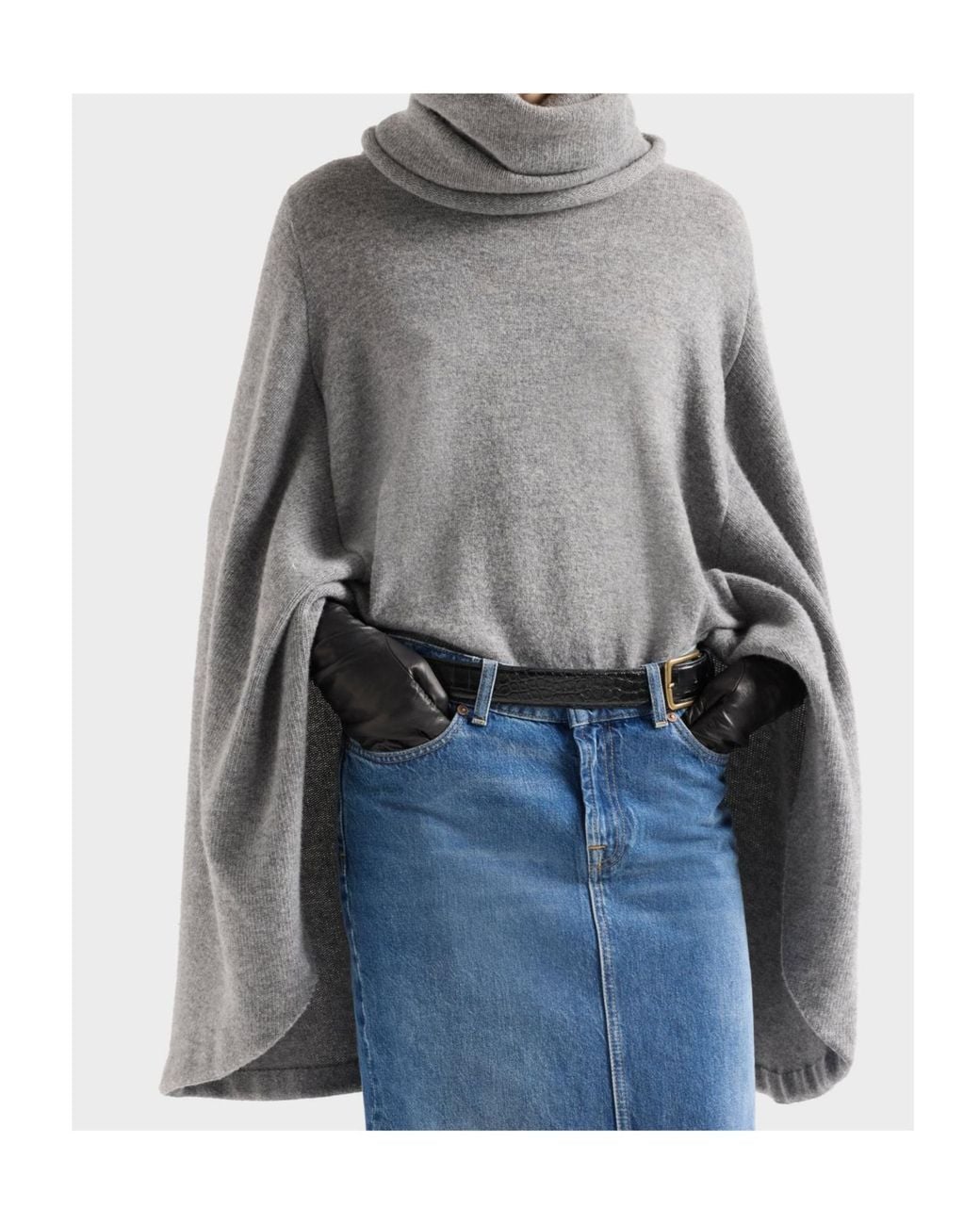 7 For All Mankind Gray Stone High Neck Shawl Wool Sweater