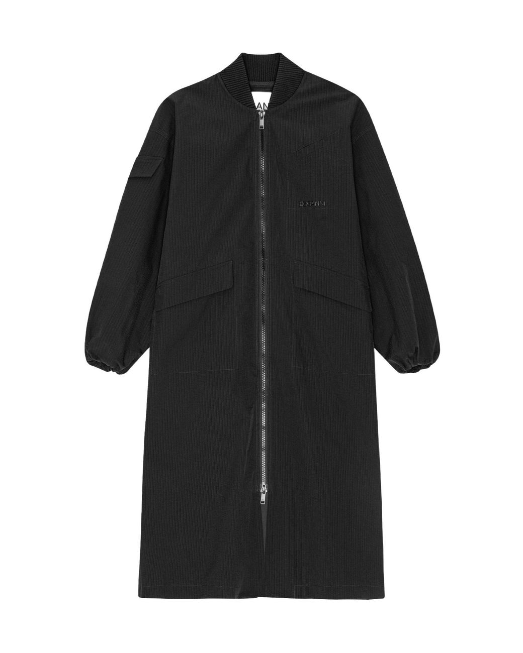 Ganni Black Two Way Zipped Seersucker Parka