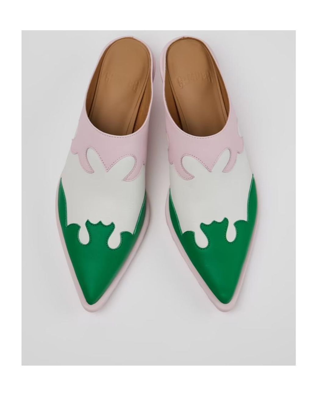 Camper Green Color-Block High-Heeled Mules
