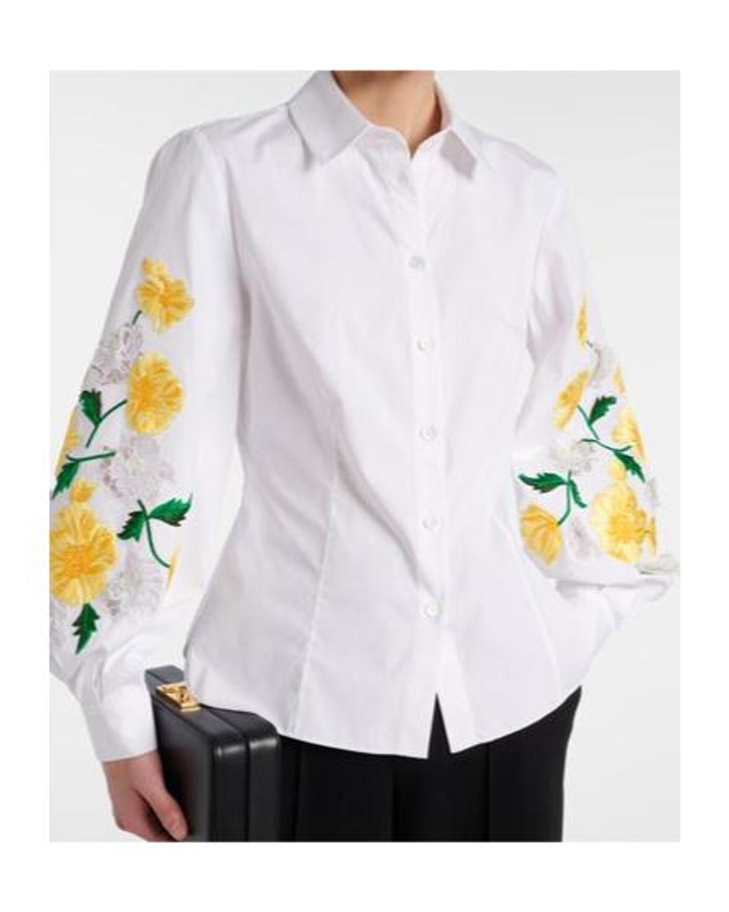 Carolina Herrera White Floral Cotton-Blend Poplin Shirt
