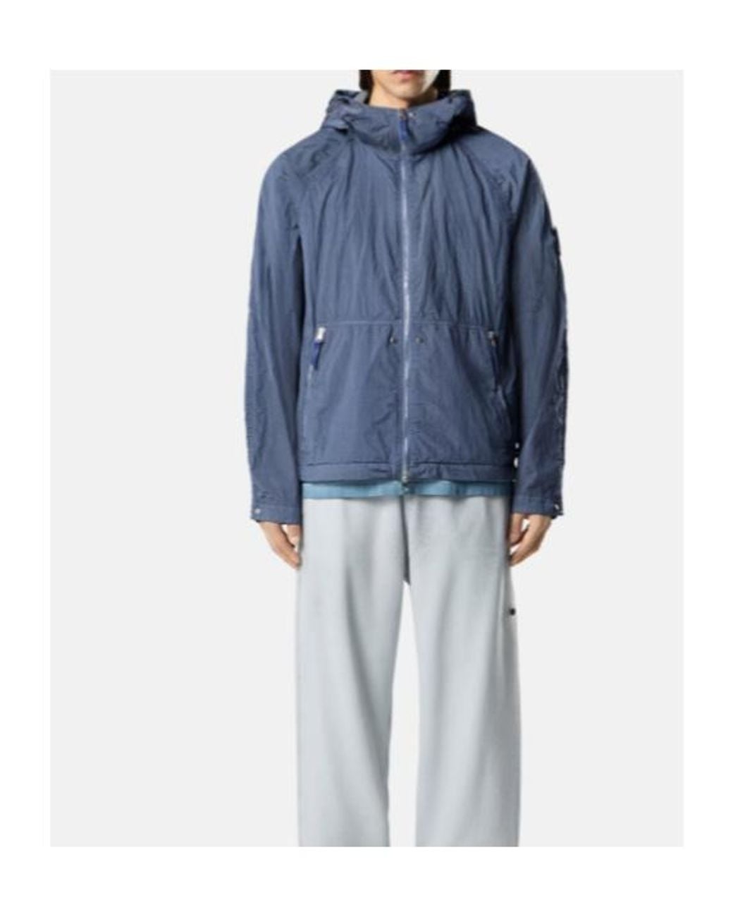 Stone Island Blue Hooded Jacket With Light Water And Wind Resistance for men