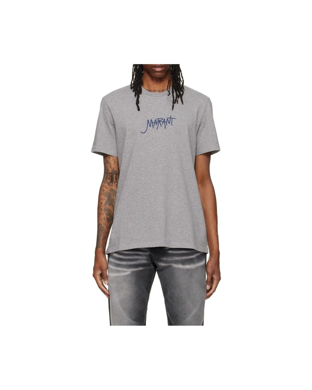 Isabel Marant Gray Honore Logo-Embroidered T-Shirt for men
