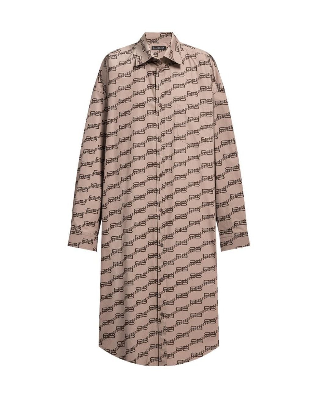 Balenciaga Natural All-Over Logo Printed Poplin Shirt Dress