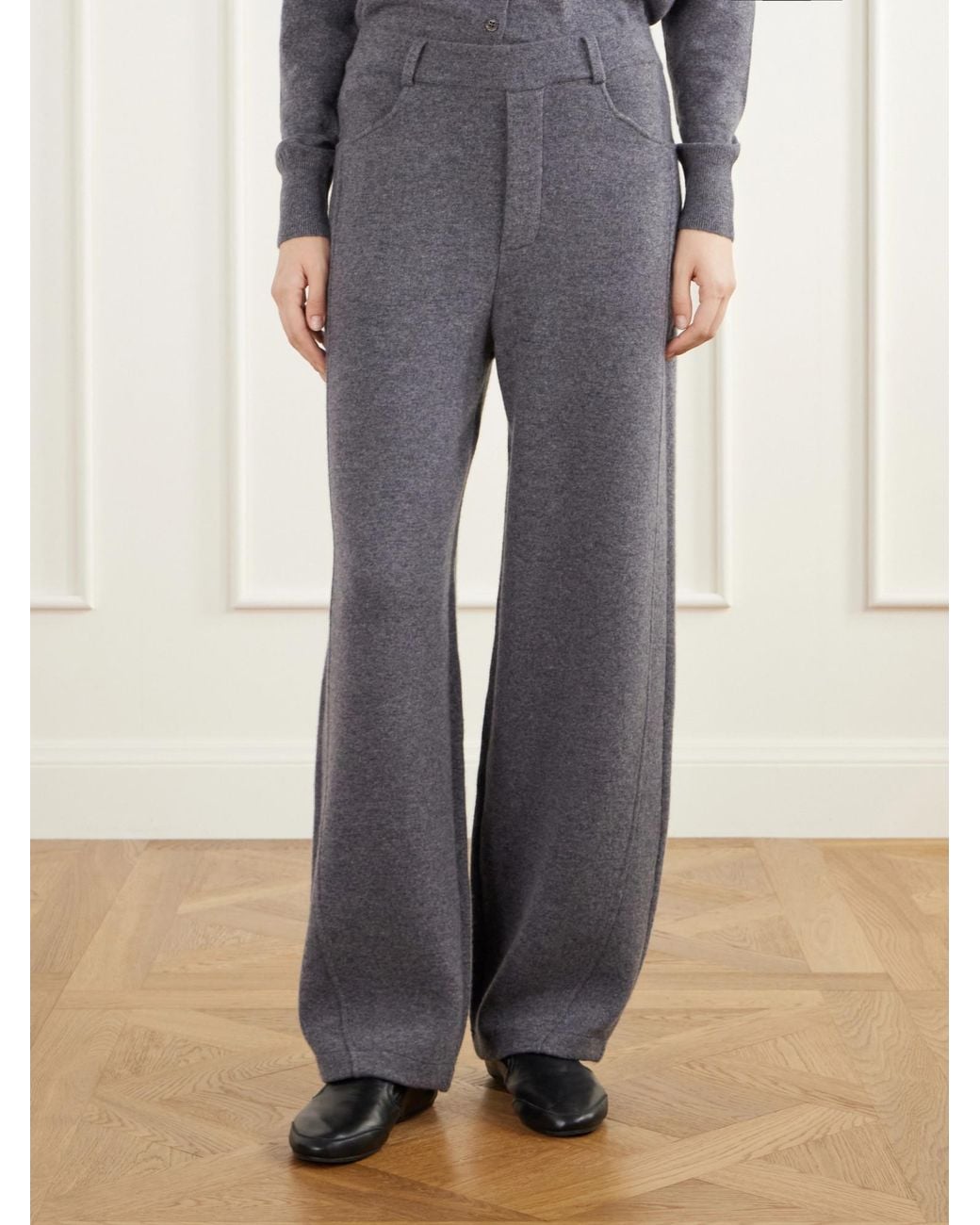 Lisa Yang Gray Cashmere Knitted Barrel-Leg Pants