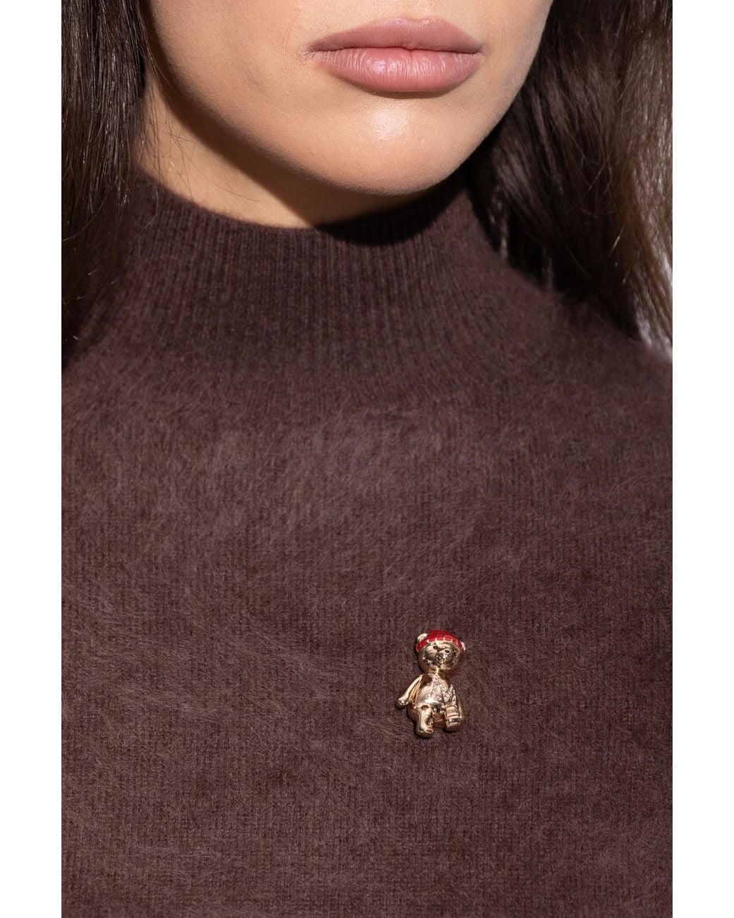 Max Mara Metallic Teddy Logo Brooch