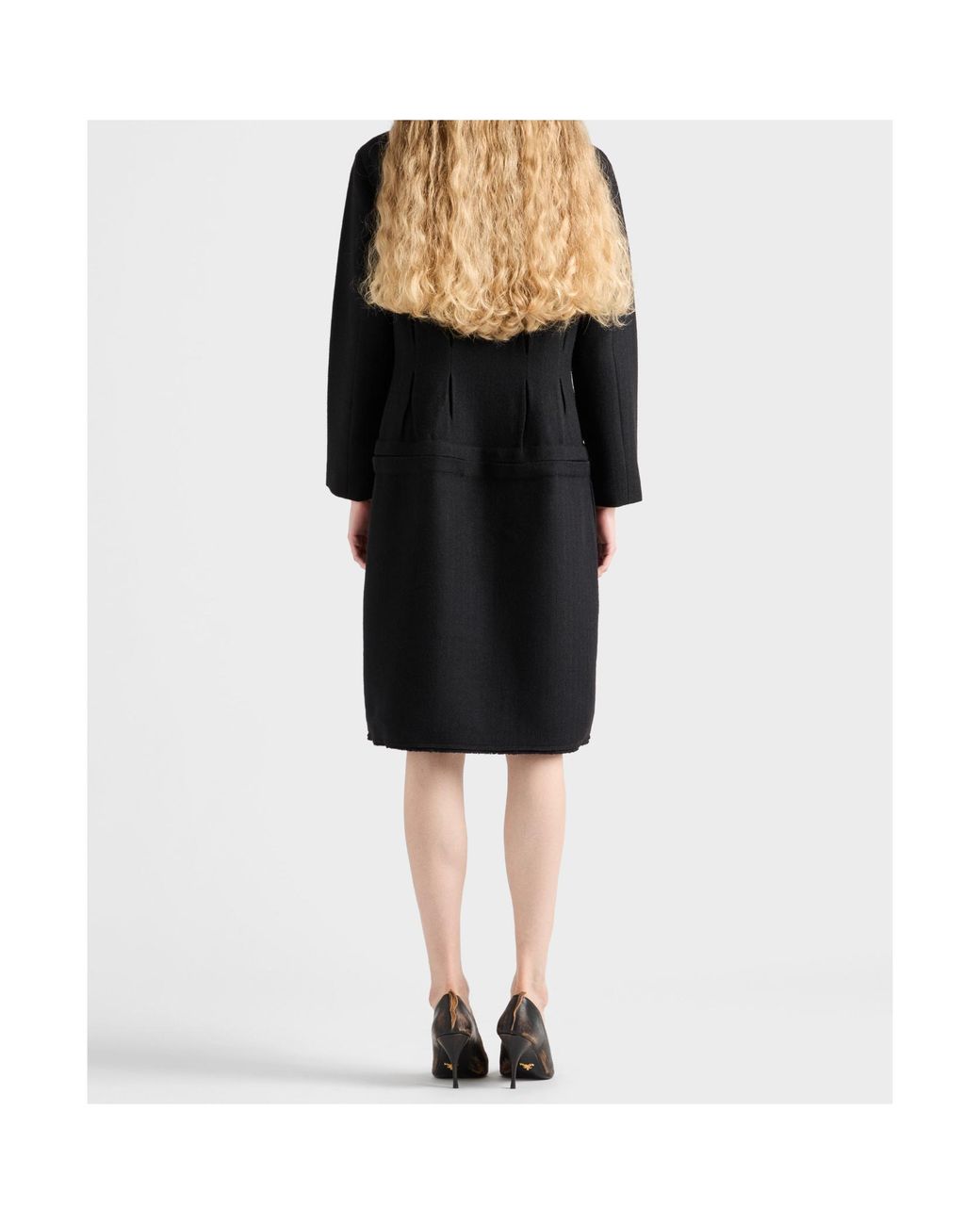 Prada Black Chevron Wool Dress With Belt