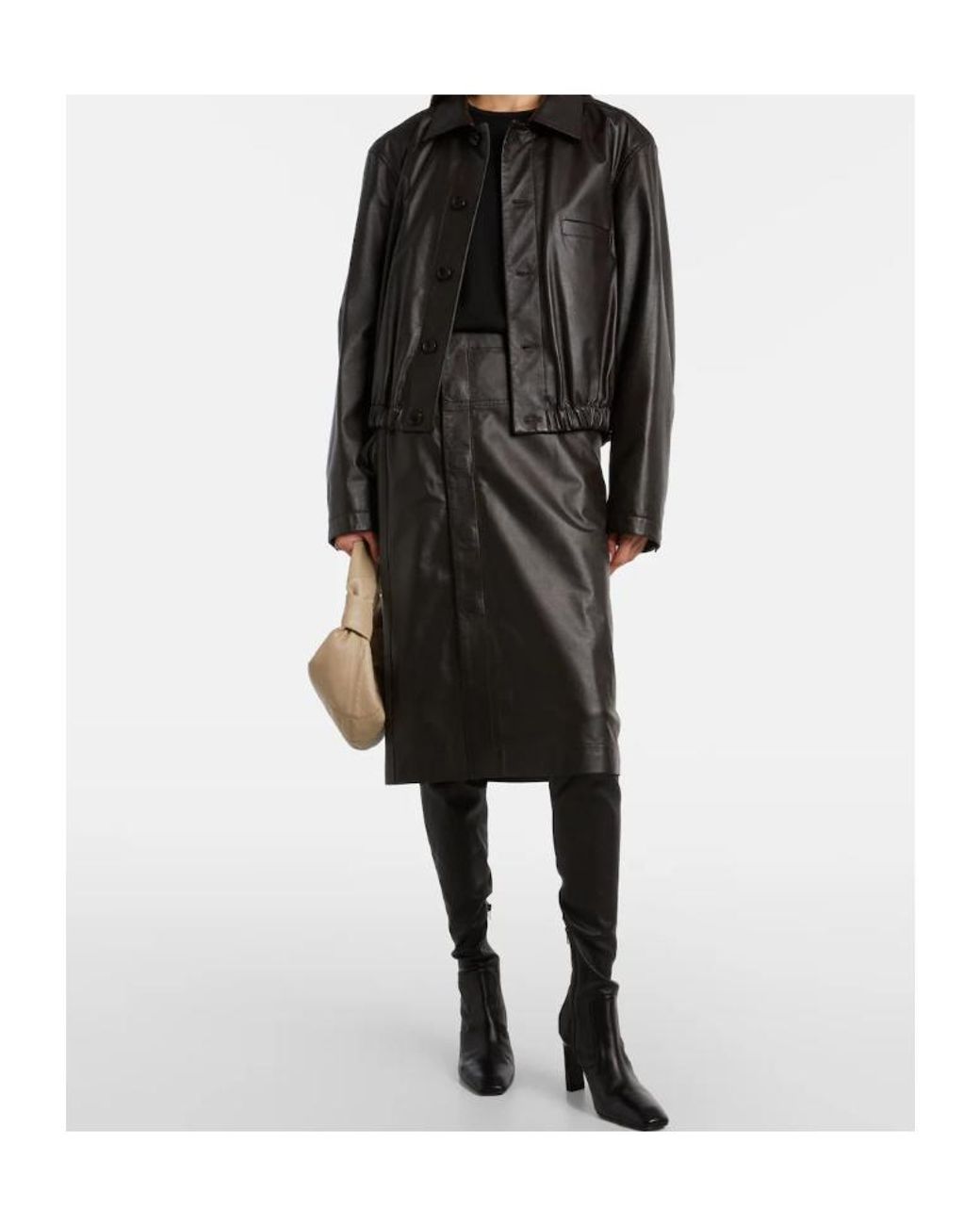 Lemaire Black Leather Midi Skirt