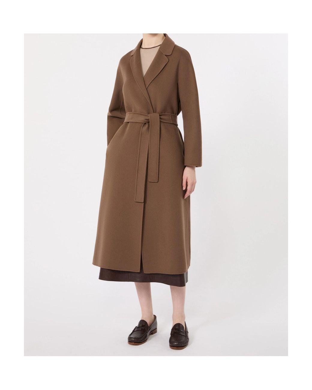 Max Mara Brown Virgin Wool Wrap Coat