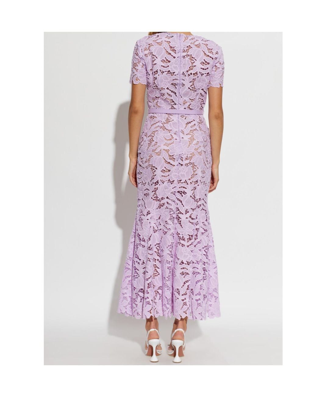 Self-Portrait Purple Belted Floral-Lace Midi Dress