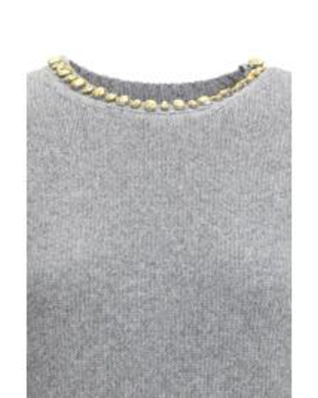 Prada Gray Wool-Cashmere Embellished Sweater