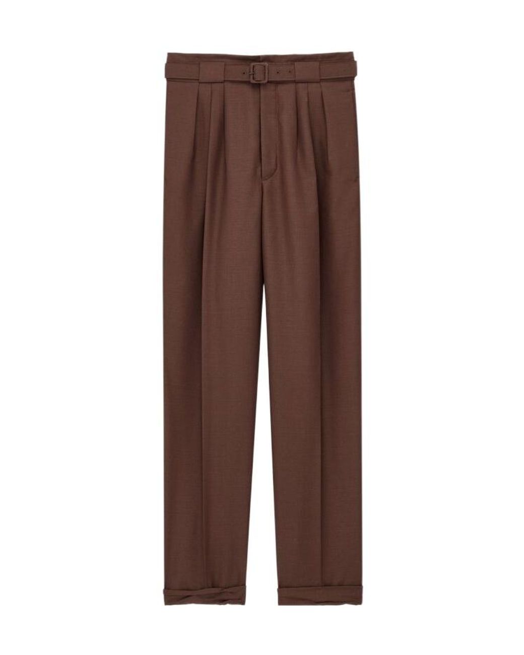 Saint Laurent Brown Wool And Mohair Belted Trousers for men