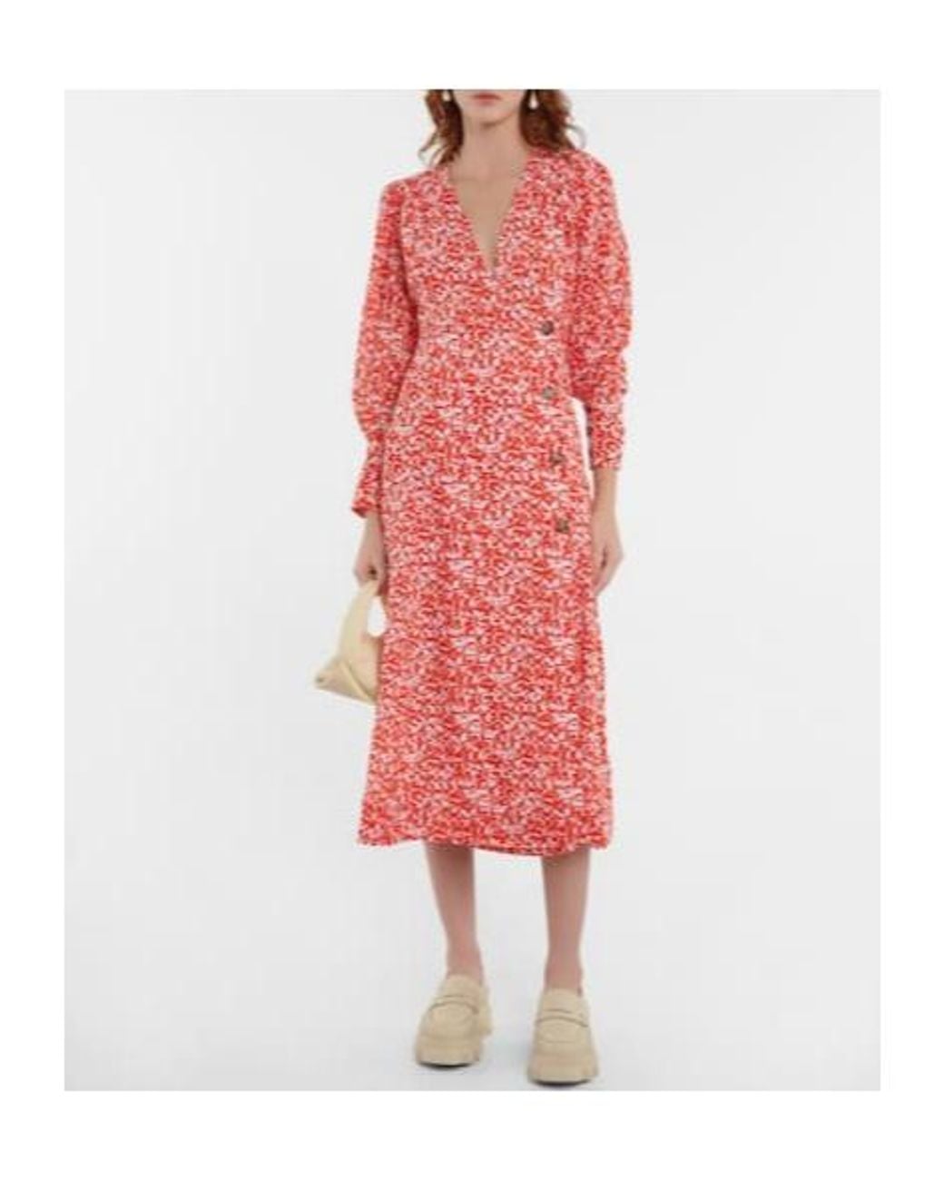 Ganni Red Floral Print Midi Dress